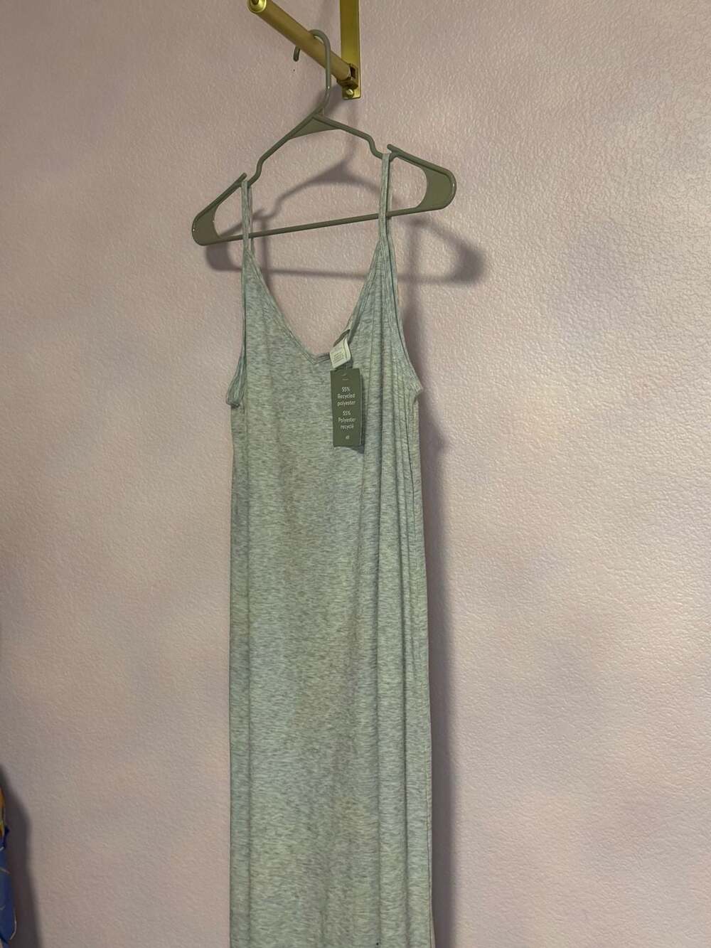 H&M Maxi Dress Size L Light Gray Heather Spaghetti Strap V-Neck New